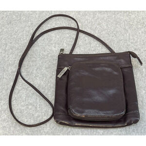CLARKS Purse Dark Brown Leather Organizer Zip Pocket Crossbody Shoulder Handbag